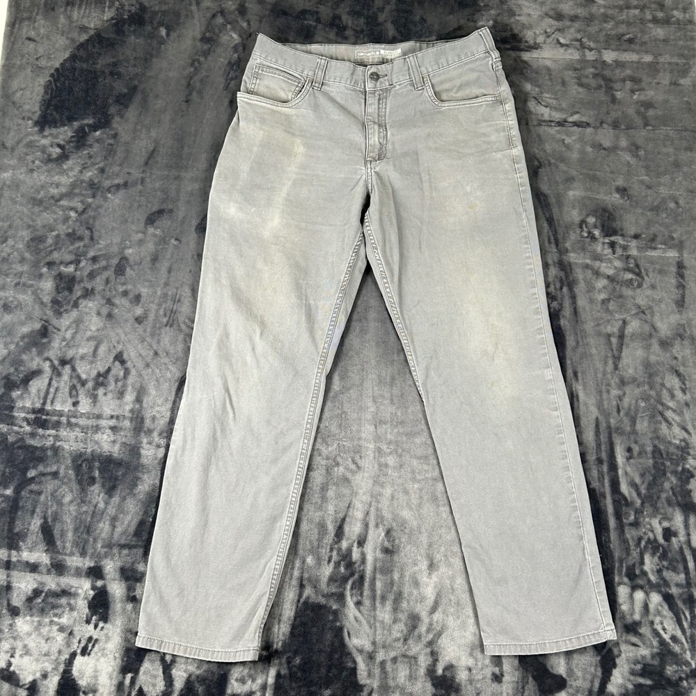 Carhartt Rugged Flex Pants Mens 34x32 Gray Relaxed Fit Canvas Work BN2517-M